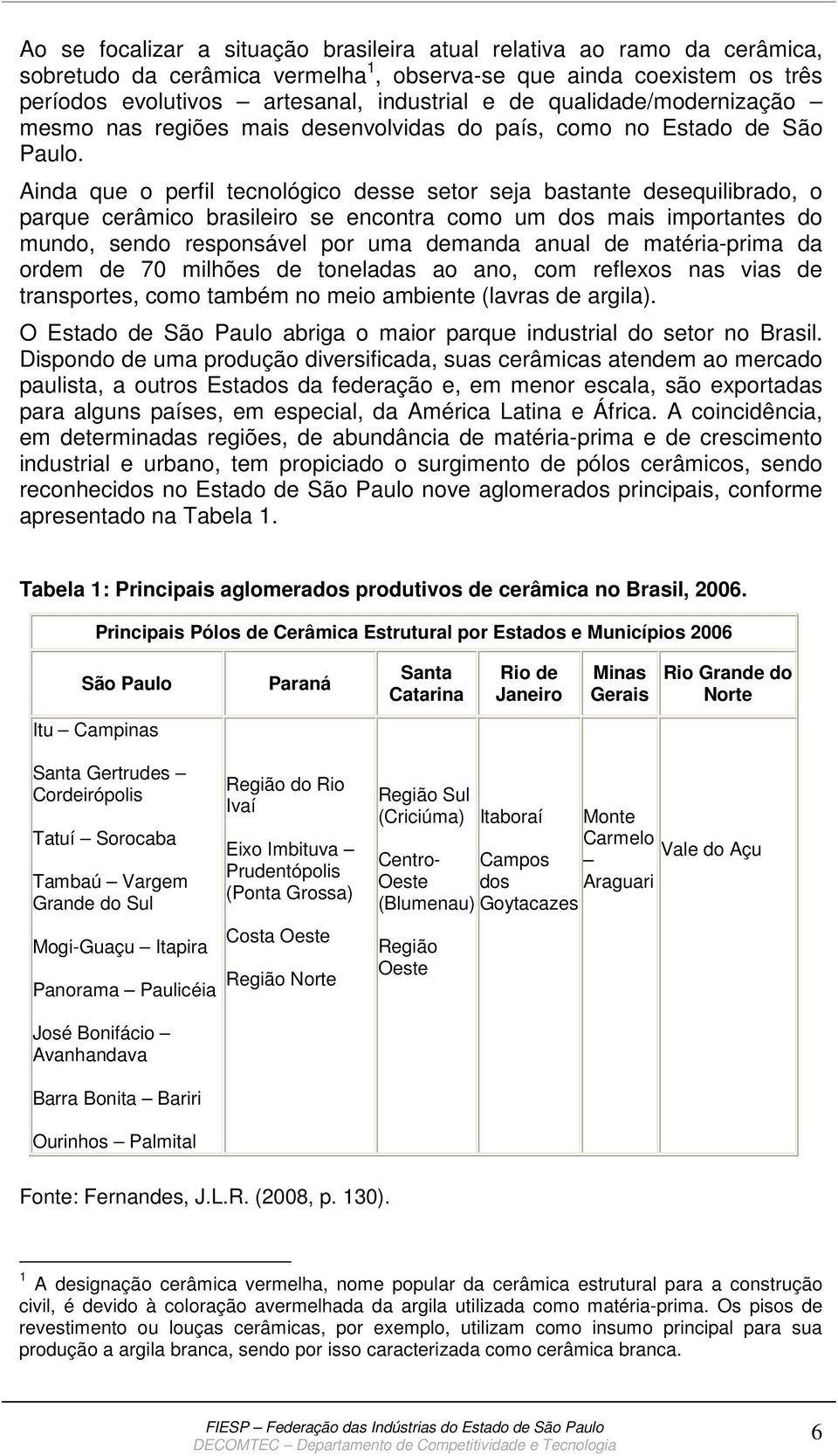 Ainda que o perfil tecnológico desse setor seja bastante desequilibrado, o parque cerâmico brasileiro se encontra como um dos mais importantes do mundo, sendo responsável por uma demanda anual de