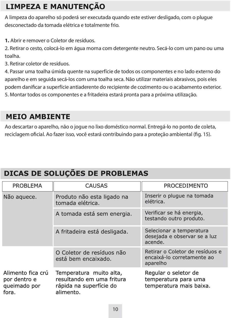 Passar uma toalha úmida quente na superfície de todos os componentes e no lado externo do aparelho e em seguida secá-los com uma toalha seca.