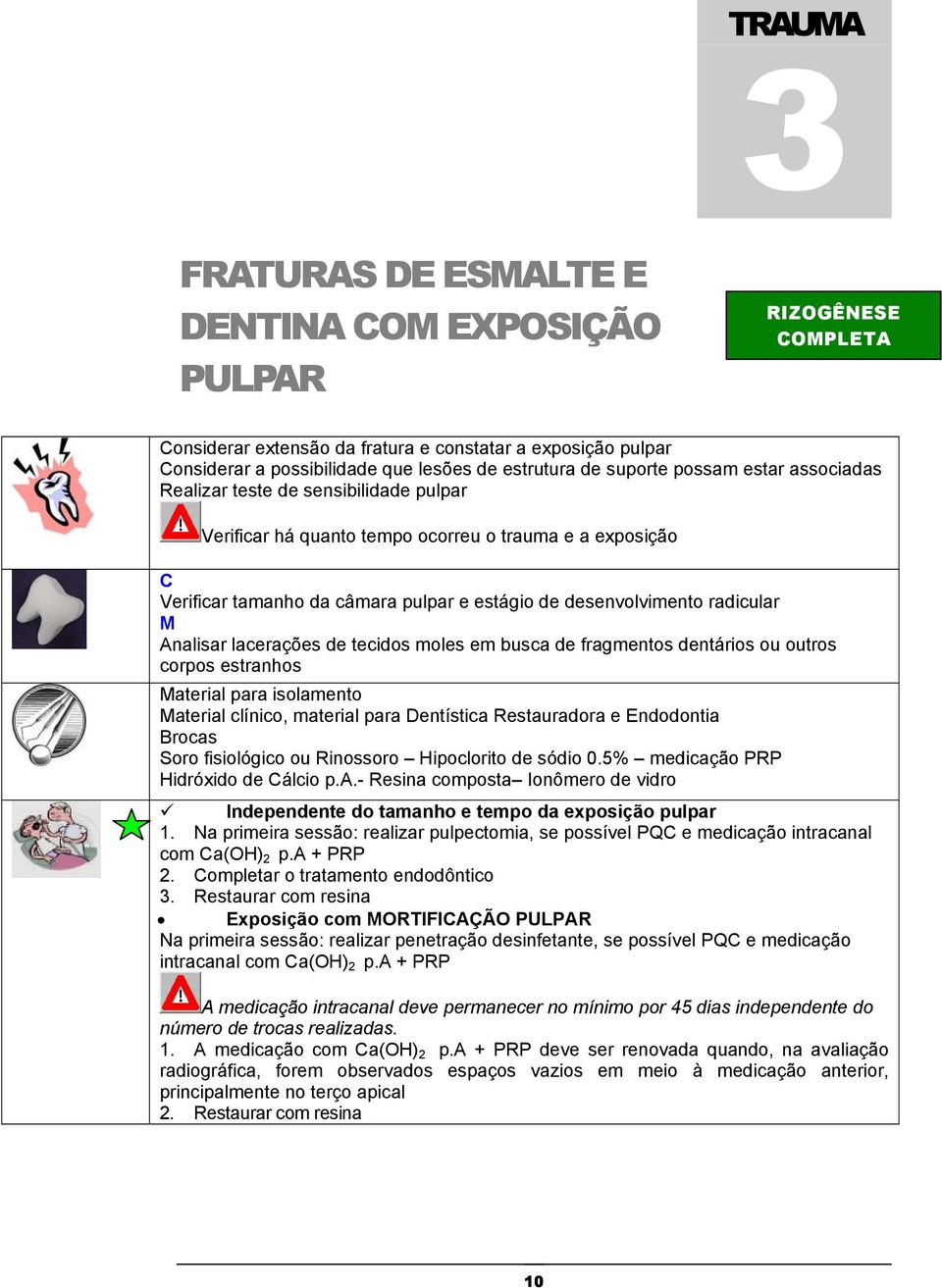 Analisar lacerações de tecidos moles em busca de fragmentos dentários ou outros corpos estranhos Material para isolamento Material clínico, material para Dentística Restauradora e Endodontia Brocas