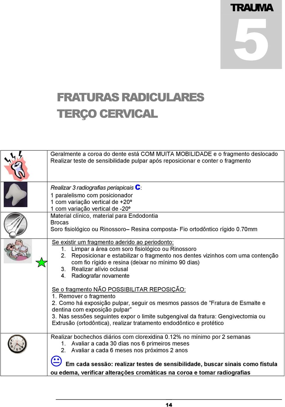 fisiológico ou Rinossoro Resina composta- Fio ortodôntico rígido 0.70mm Se existir um fragmento aderido ao periodonto: 1. Limpar a área com soro fisiológico ou Rinossoro 2.