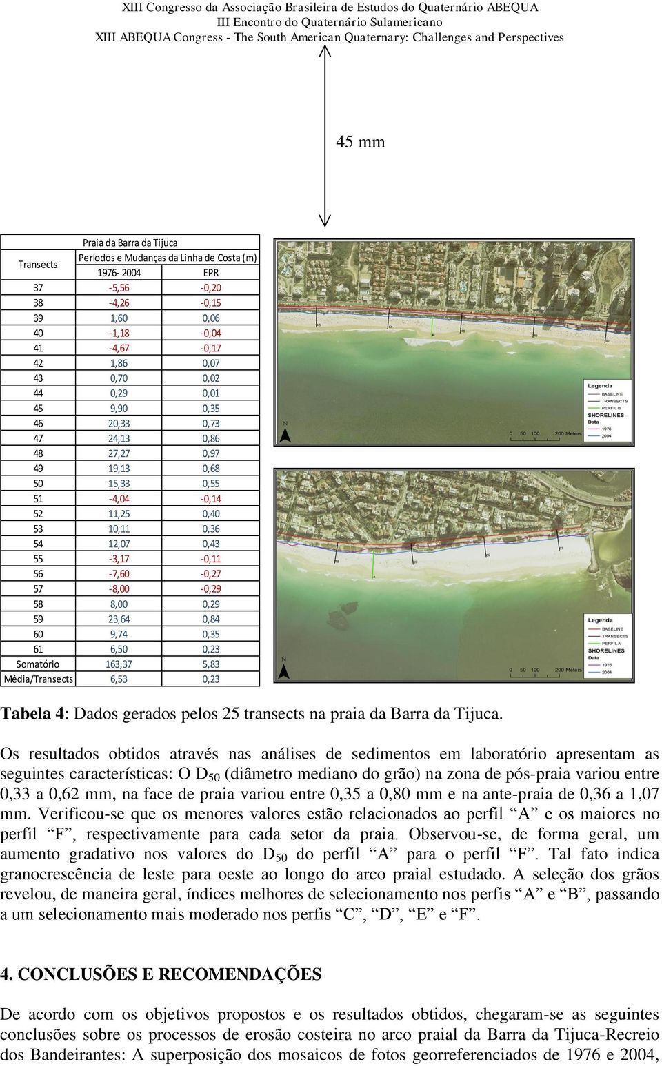 0,84 60 9,74 0,35 61 6,50 0,23 Somatório 163,37 5,83 Média/Transects 6,53 0,23 Tabela 4: Dados gerados pelos 25 transects na praia da Barra da Tijuca.