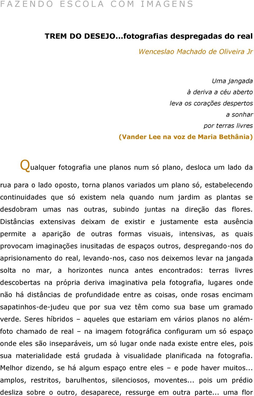 Qualquer fotografia une planos num só plano, desloca um lado da rua para o lado oposto, torna planos variados um plano só, estabelecendo continuidades que só existem nela quando num jardim as plantas