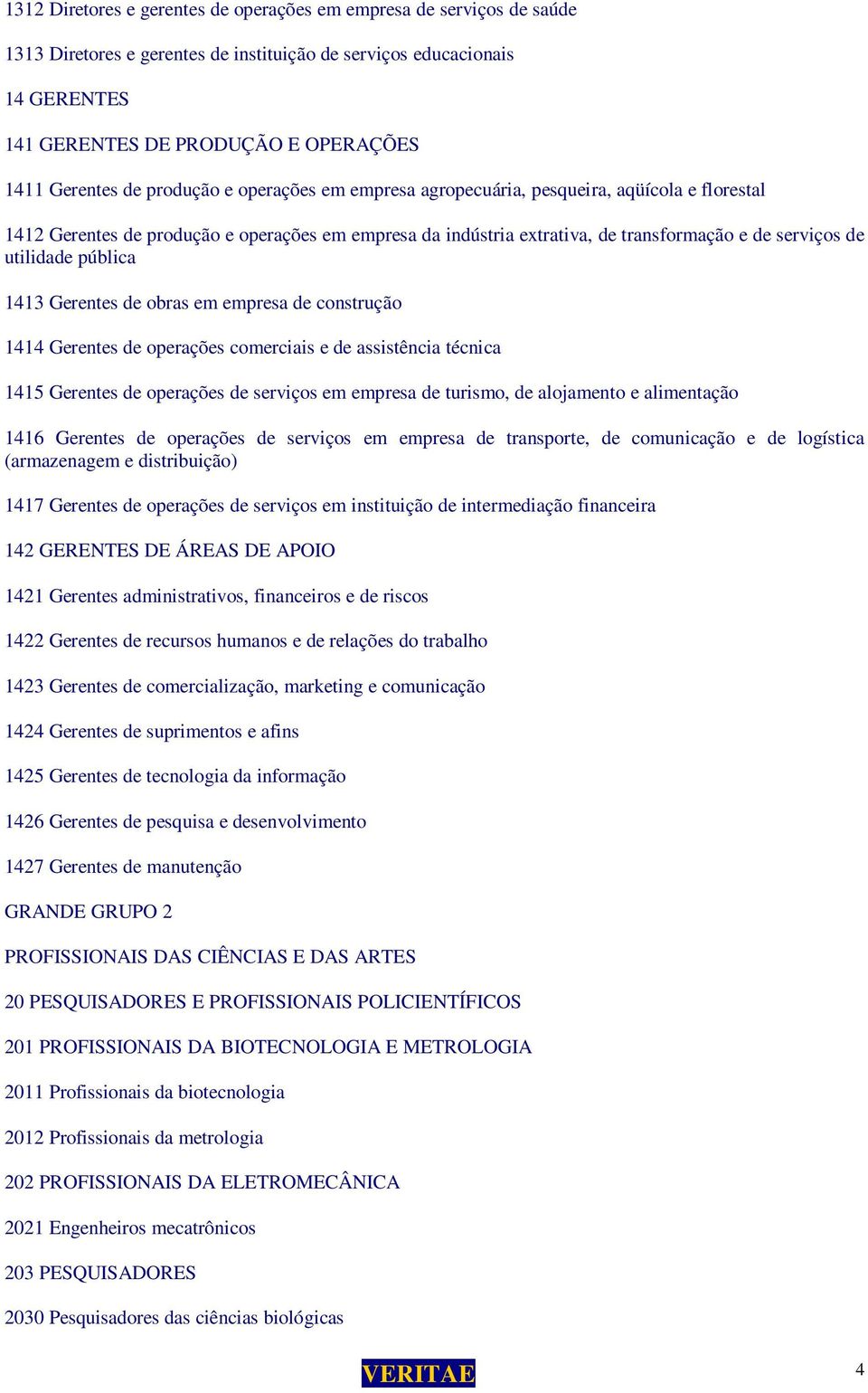 pública 1413 Gerentes de obras em empresa de construção 1414 Gerentes de operações comerciais e de assistência técnica 1415 Gerentes de operações de serviços em empresa de turismo, de alojamento e