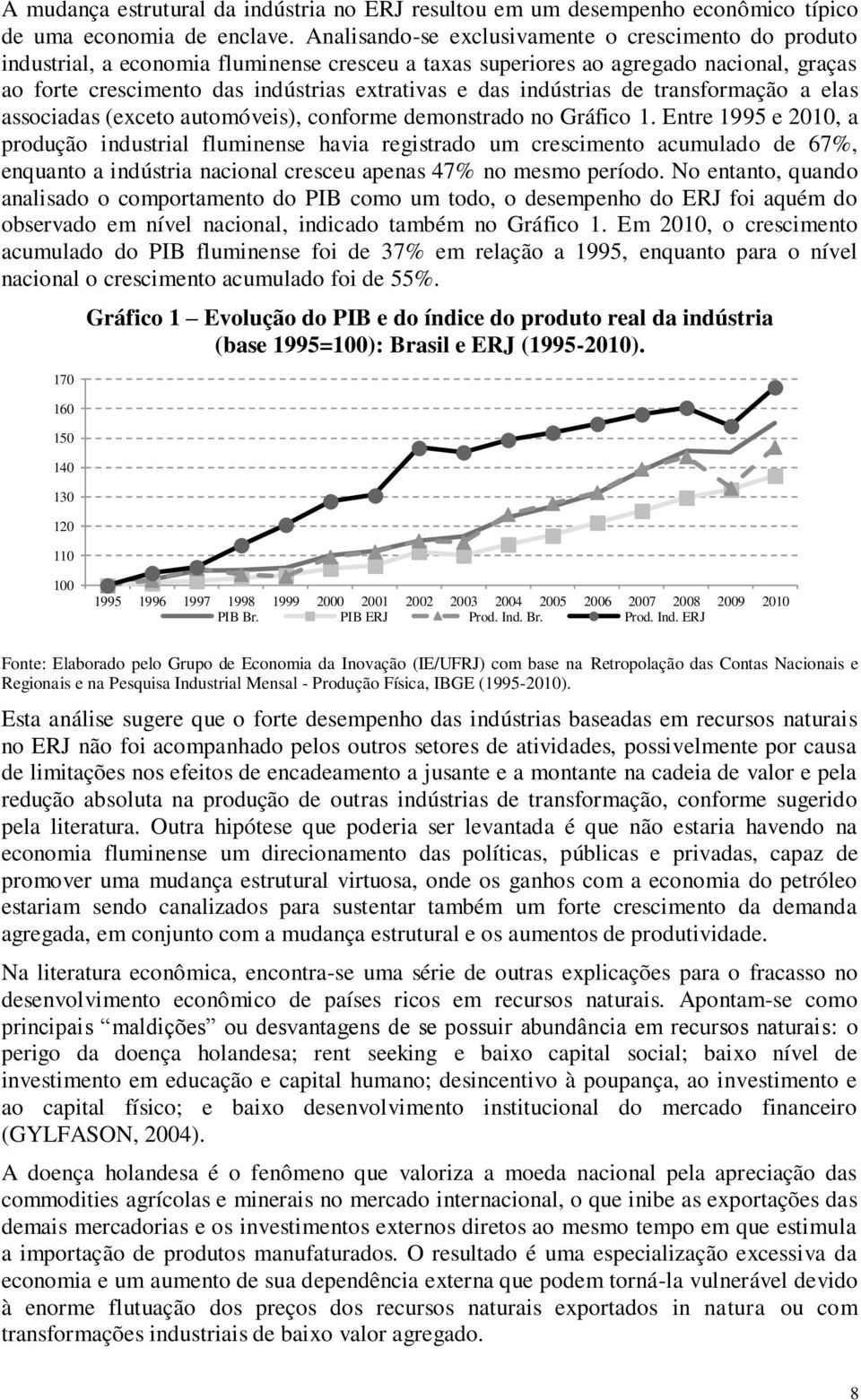 indústrias de transformação a elas associadas (exceto automóveis), conforme demonstrado no Gráfico 1.