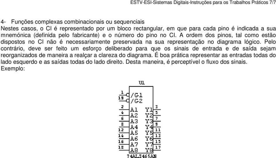 A ordem dos pinos, tal como estão dispostos no CI não é necessariamente preservada na sua representação no diagrama lógico.