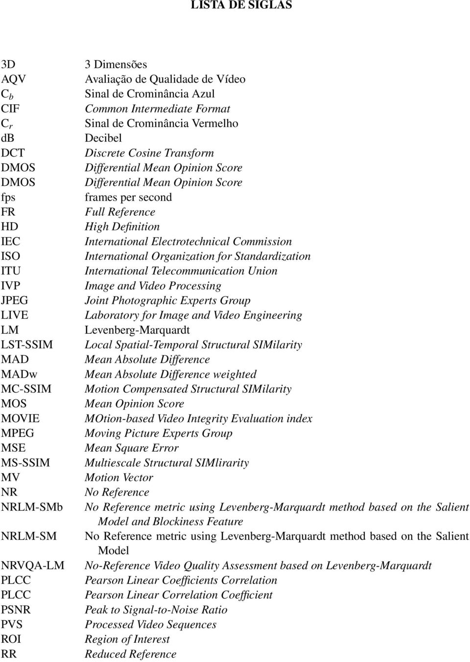 Differential Mean Opinion Score frames per second Full Reference High Definition International Electrotechnical Commission International Organization for Standardization International