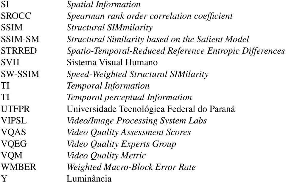 Humano Speed-Weighted Structural SIMilarity Temporal Information Temporal perceptual Information Universidade Tecnológica Federal do Paraná