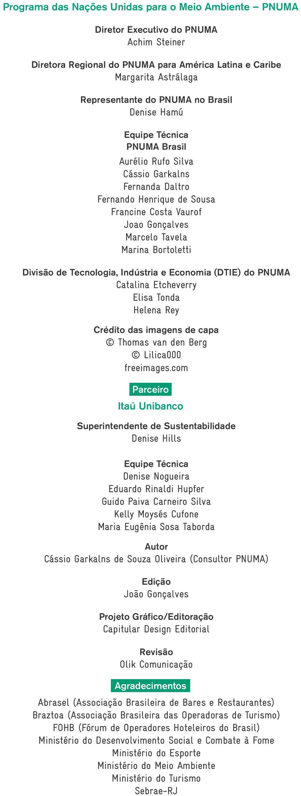 Divisão de Tecnologia, Indústria e Economia (DTIE) do PNUMA Catalina Etcheverry Elisa Tonda Helena Rey Crédito das imagens de capa Thomas van den Berg Lilica000 freeimages.