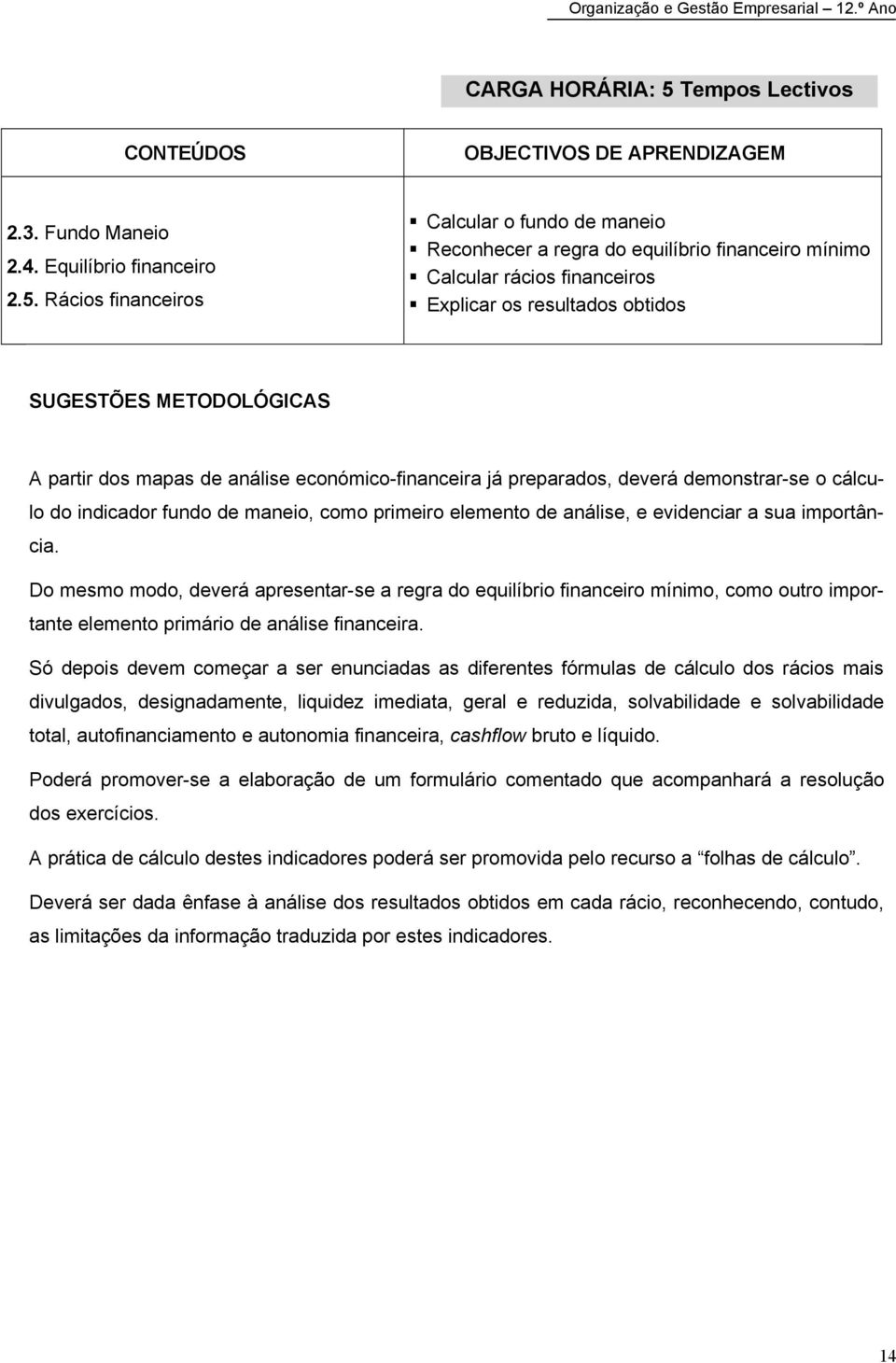 Rácios financeiros Calcular o fundo de maneio Reconhecer a regra do equilíbrio financeiro mínimo Calcular rácios financeiros Explicar os resultados obtidos SUGESTÕES METODOLÓGICAS A partir dos mapas