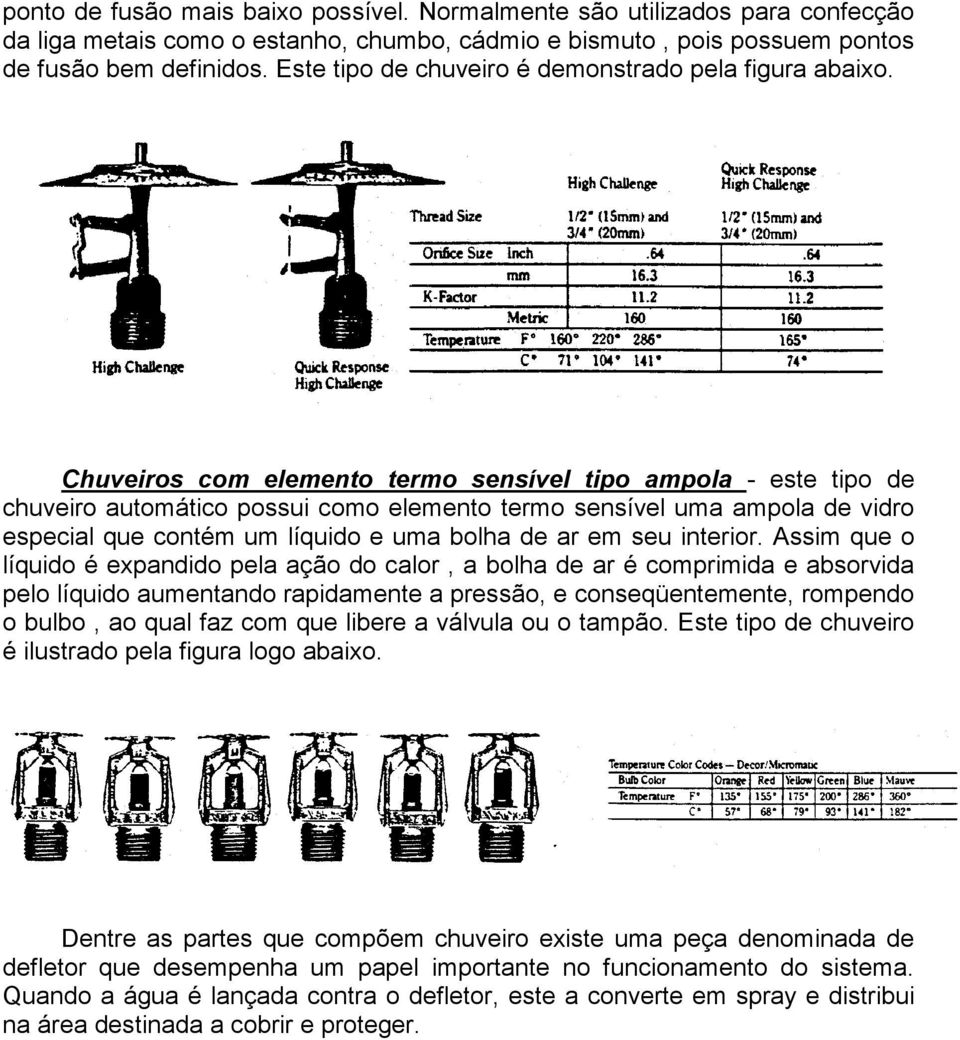 Chuveiros com elemento termo sensível tipo ampola - este tipo de chuveiro automático possui como elemento termo sensível uma ampola de vidro especial que contém um líquido e uma bolha de ar em seu