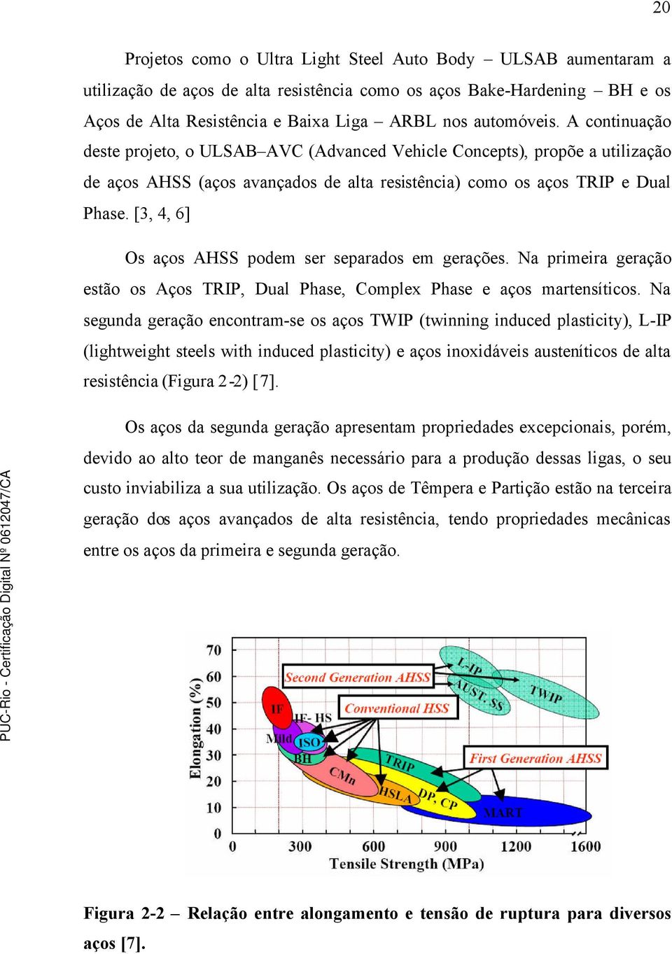 [3, 4, 6] Os aços AHSS podem ser separados em gerações. Na primeira geração estão os Aços TRIP, Dual Phase, Complex Phase e aços martensíticos.