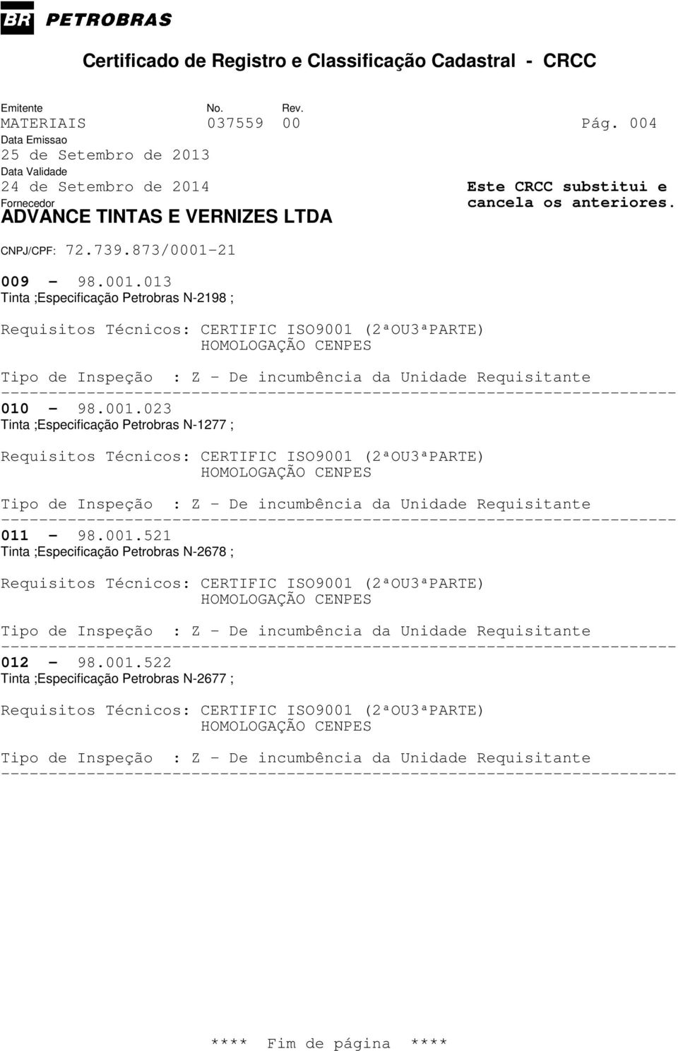 023 Tinta ;Especificação Petrobras N-1277 ; 011-98.001.