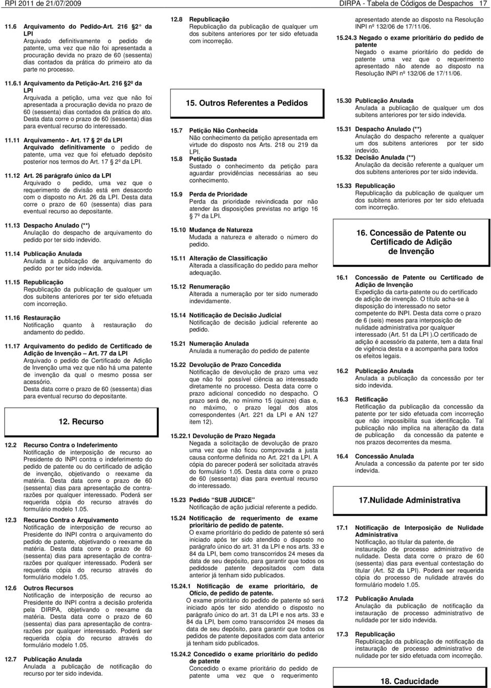 11.6.1 Arquivamento da Petição-Art. 216 2º da LPI Arquivada a petição, uma vez que não foi apresentada a procuração devida no prazo de 60 (sessenta) dias contados da prática do ato.