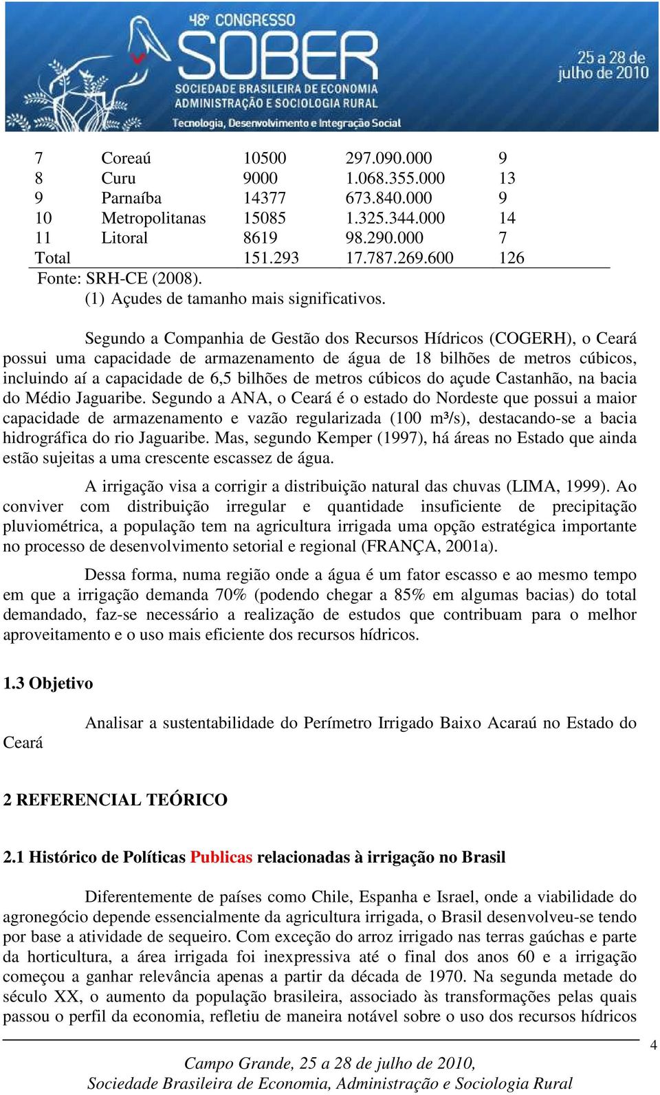 Segundo a Companhia de Gestão dos Recursos Hídricos (COGERH), o Ceará possui uma capacidade de armazenamento de água de 18 bilhões de metros cúbicos, incluindo aí a capacidade de 6,5 bilhões de