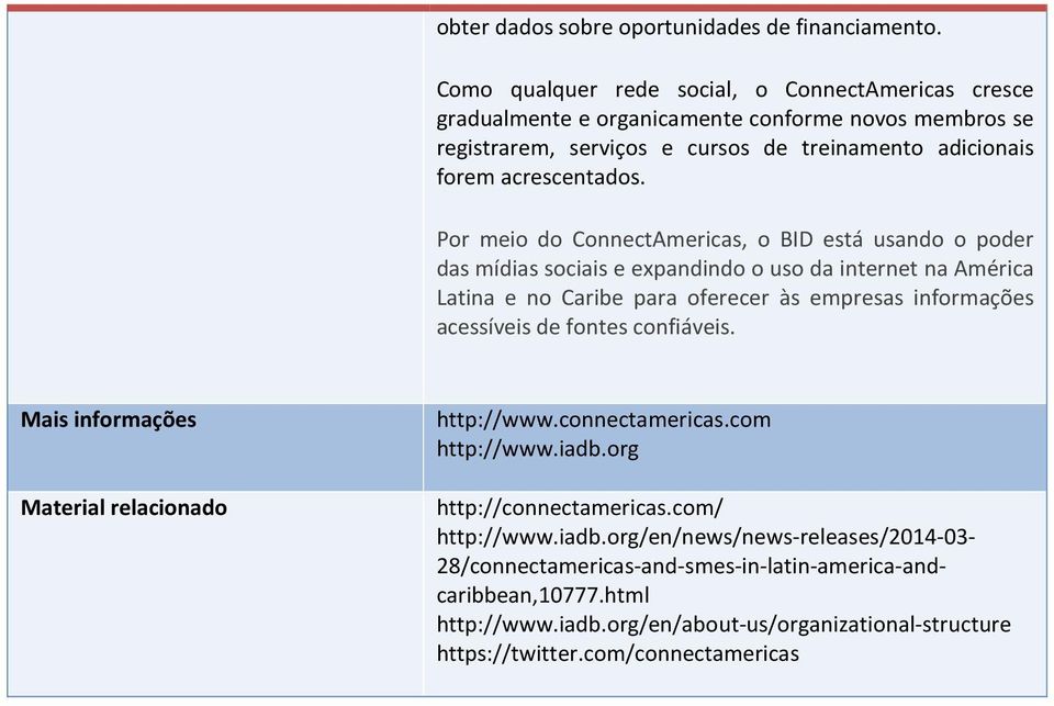 Por meio do ConnectAmericas, o BID está usando o poder das mídias sociais e expandindo o uso da internet na América Latina e no Caribe para oferecer às empresas informações acessíveis de