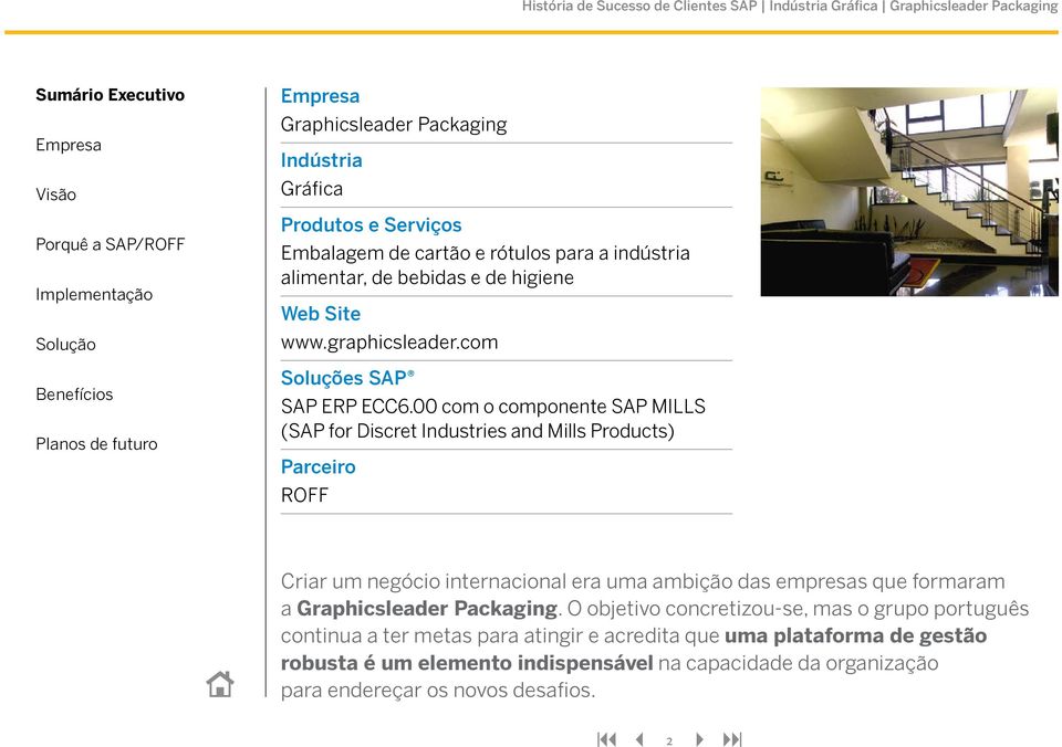 00 com o componente SAP MILLS (SAP for Discret Industries and Mills Products) Parceiro ROFF Criar um negócio internacional era uma ambição das empresas