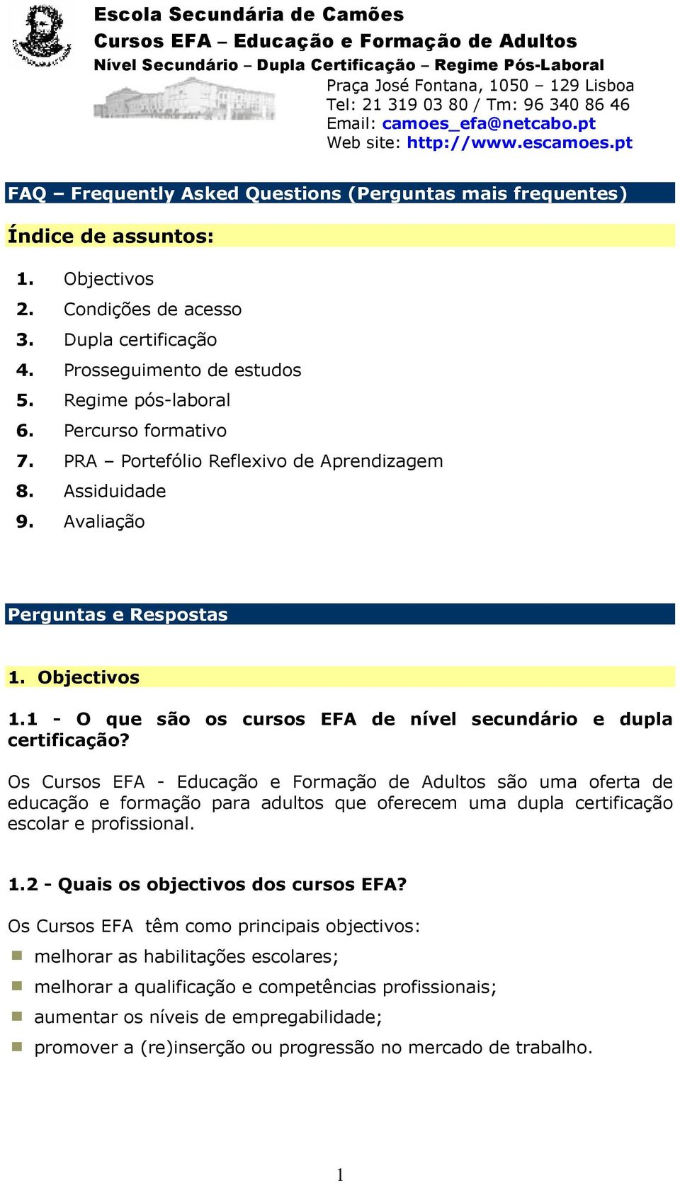 Os Cursos EFA - Educação e Formação de Adultos são uma oferta de educação e formação para adultos que oferecem uma dupla certificação escolar e profissional. 1.2 - Quais os objectivos dos cursos EFA?