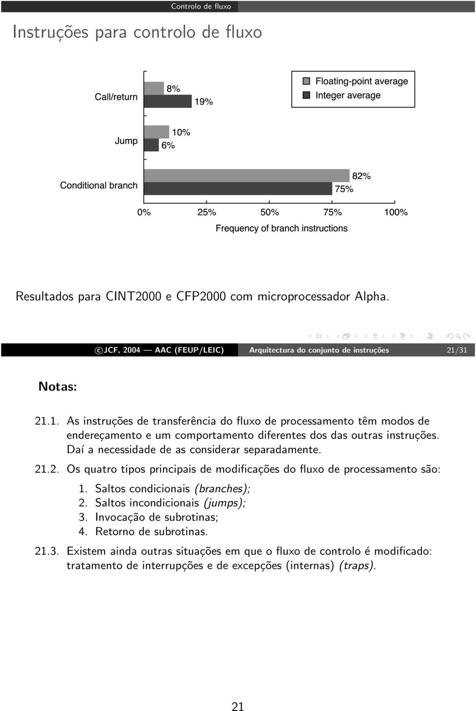 31 21.1. As instruções de transferência do fluxo de processamento têm modos de endereçamento e um comportamento diferentes dos das outras instruções.