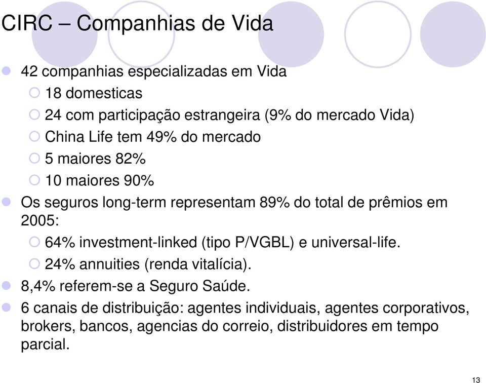 investment-linked (tipo P/VGBL) e universal-life. 24% annuities (renda vitalícia). 8,4% referem-se a Seguro Saúde.