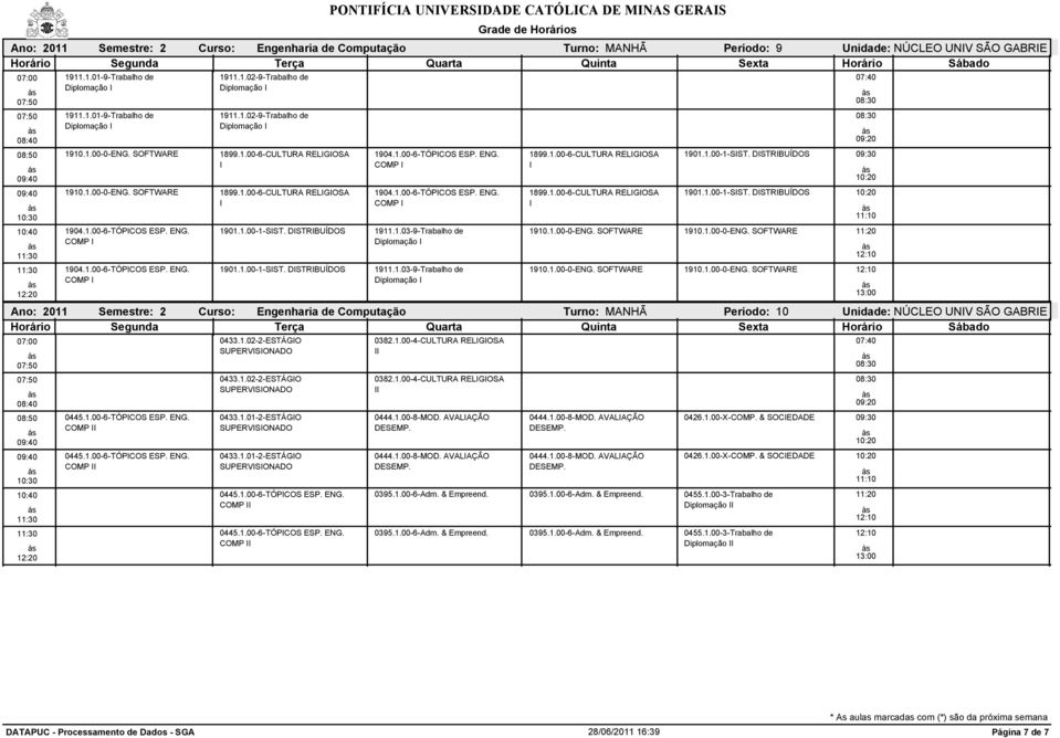 1.00-0-ENG. SOFTWARE 1910.1.00-0-ENG. SOFTWARE Turno: MANHÃ Período: 10 Unidade: NÚCLEO UNV SÃO GABRE 0433.1.02-2-ESTÁGO 0433.1.02-2-ESTÁGO 0433.1.01-2-ESTÁGO 0433.1.01-2-ESTÁGO 0382.1.00-4-CULTURA RELGOSA 0382.