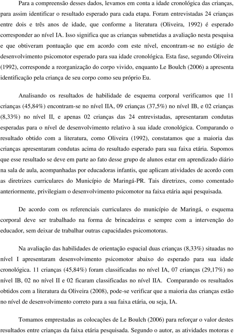 Isso significa que as crianças submetidas a avaliação nesta pesquisa e que obtiveram pontuação que em acordo com este nível, encontram-se no estágio de desenvolvimento psicomotor esperado para sua