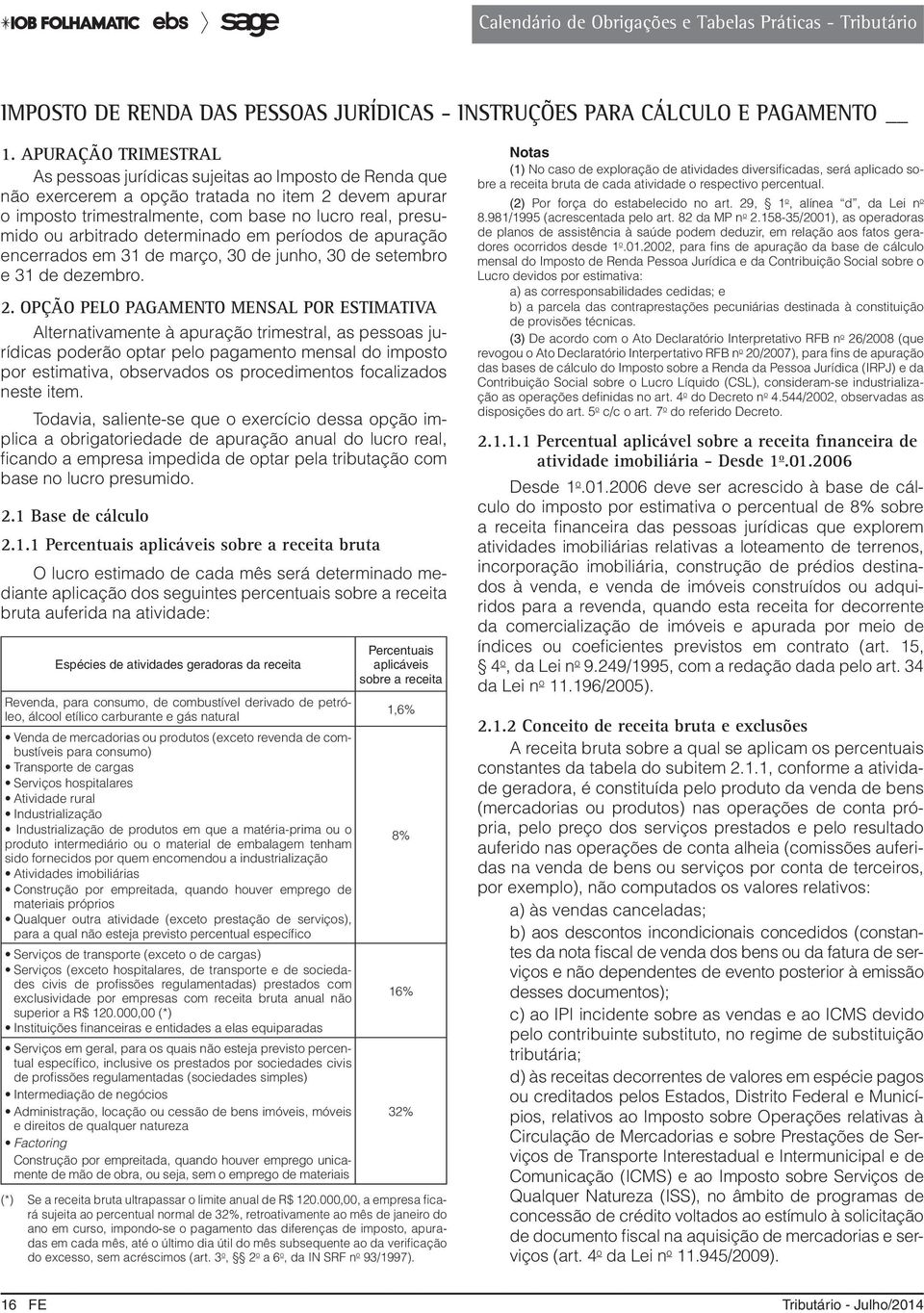 arbitrado determinado em períodos de apuração encerrados em 31 de março, 30 de junho, 30 de setembro e 31 de dezembro. 2.