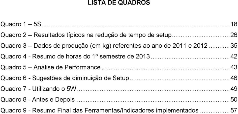 .. 35 Quadro 4 - Resumo de horas do 1º semestre de 2013... 42 Quadro 5 Análise de Performance.