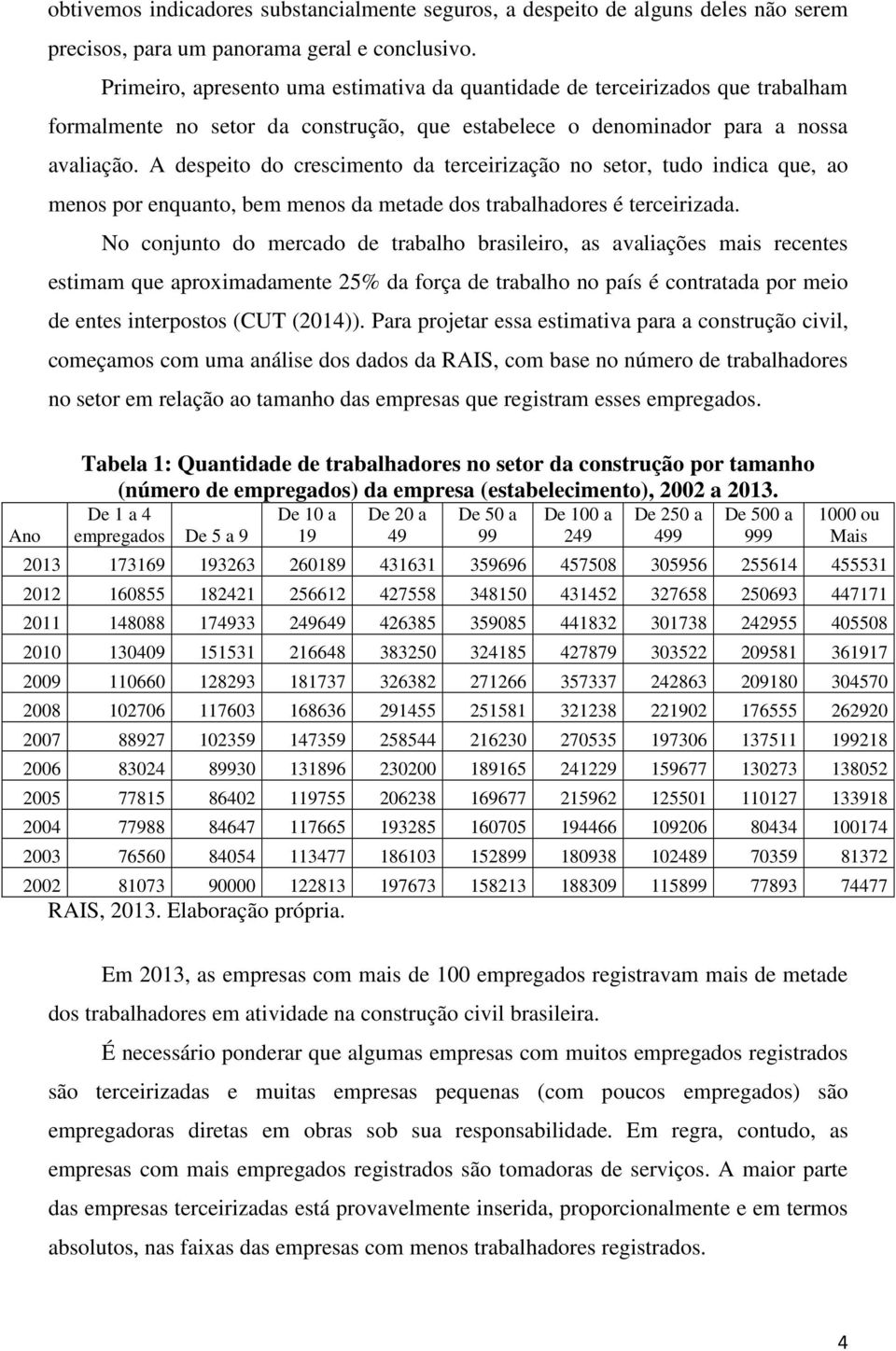 A despeito do crescimento da terceirização no setor, tudo indica que, ao menos por enquanto, bem menos da metade dos trabalhadores é terceirizada.