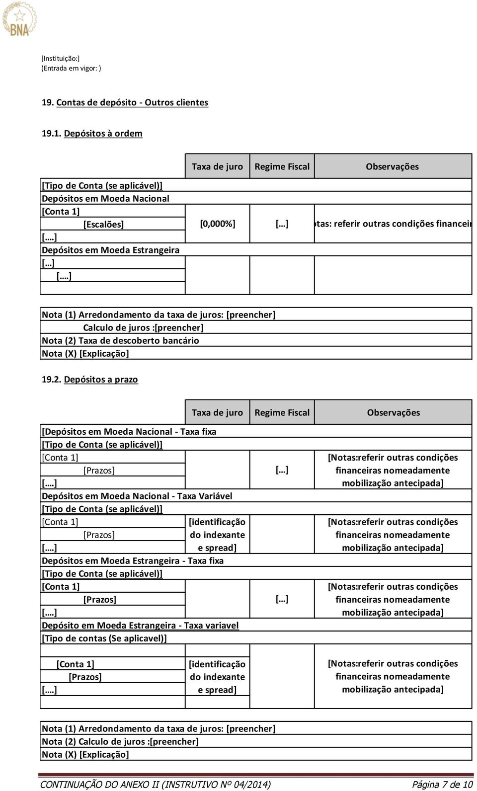 Taxa de descoberto bancário Nota (X) [Explicação] 19.2.