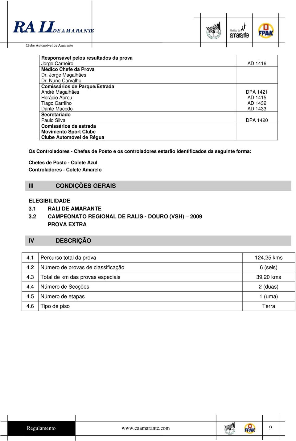 Movimento Sport Clube Clube Automóvel de Régua Os Controladores - Chefes de Posto e os controladores estarão identificados da seguinte forma: Chefes de Posto - Colete Azul Controladores - Colete