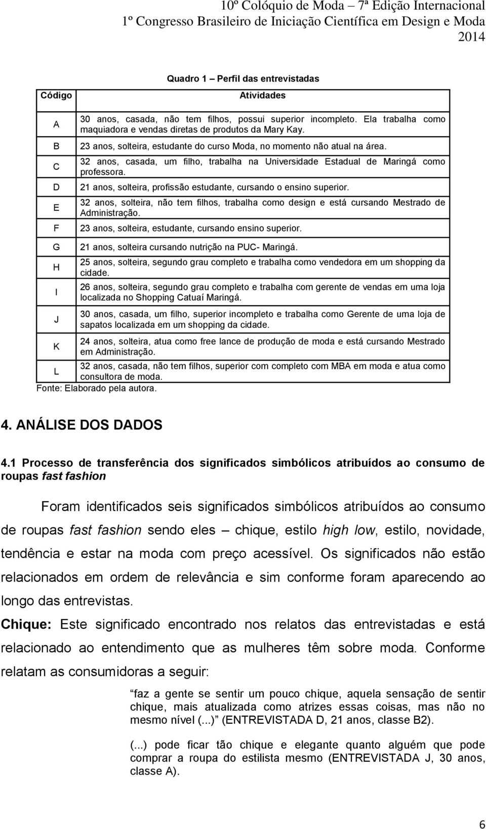 21 anos, solteira, profissão estudante, cursando o ensino superior. 32 anos, solteira, não tem filhos, trabalha como design e está cursando Mestrado de Administração.