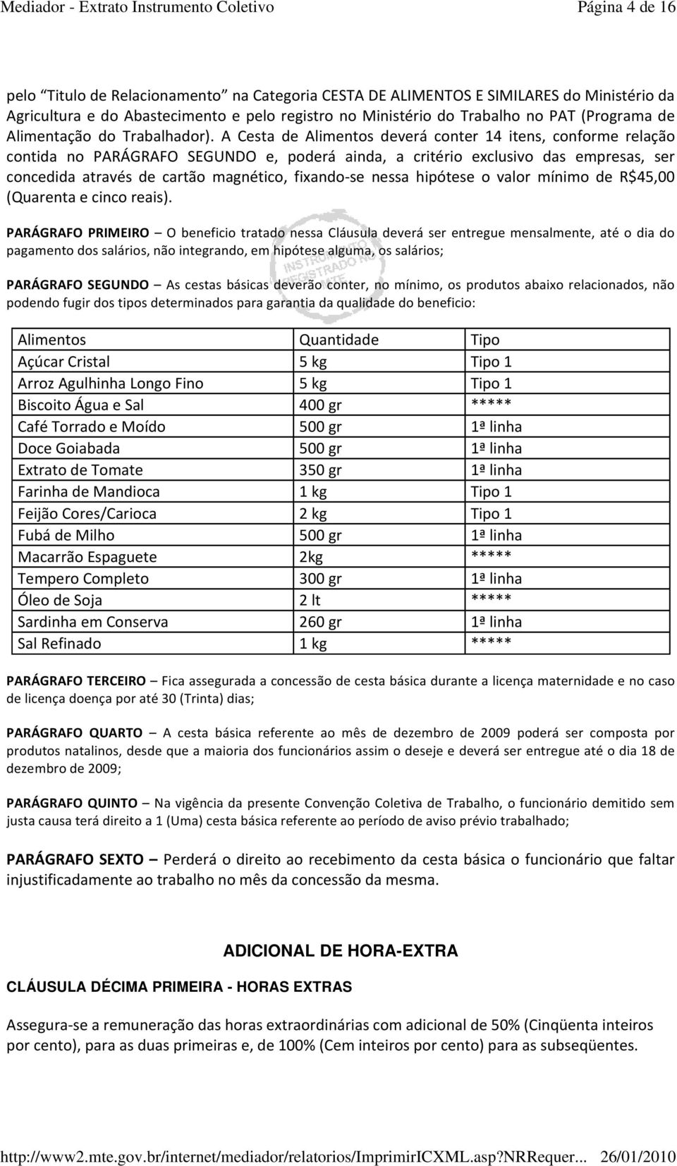 A Cesta de Alimentos deverá conter 14 itens, conforme relação contida no PARÁGRAFO SEGUNDO e, poderá ainda, a critério exclusivo das empresas, ser concedida através de cartão magnético, fixando-se