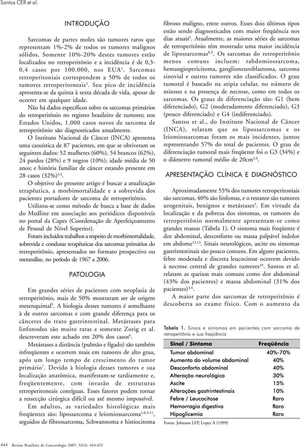 Sarcomas retroperitoniais correspondem a 50% de todos os tumores retroperitoneais 2. Seu pico de incidência apresenta-se da quinta à sexta década de vida, apesar de ocorrer em qualquer idade.