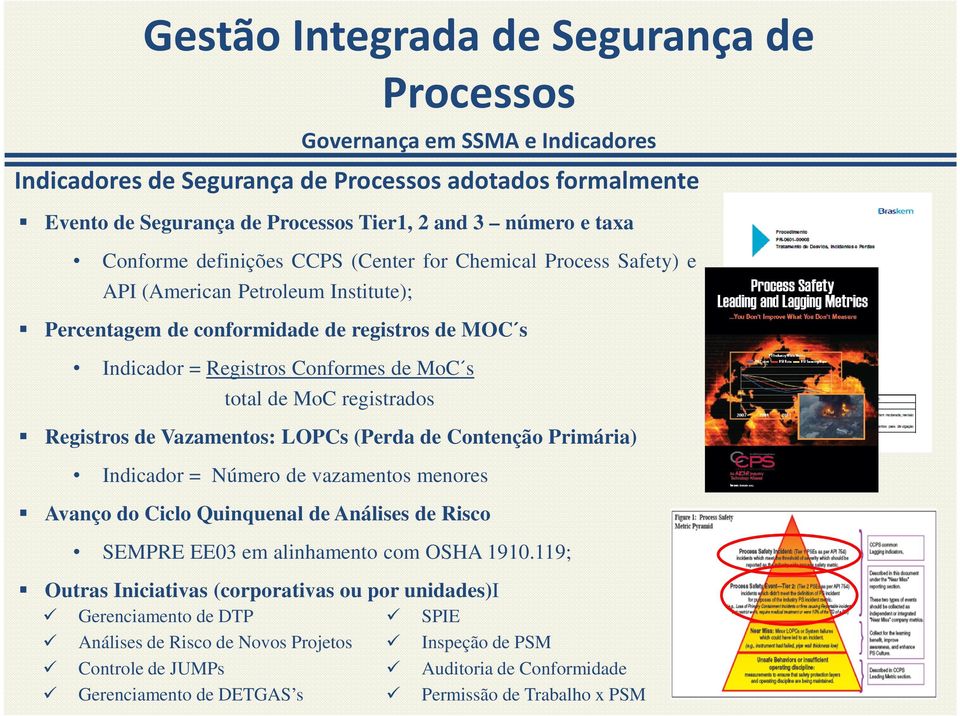 adotados formalmente Registros de Vazamentos: LOPCs (Perda de Contenção Primária) Indicador = Número de vazamentos menores Avanço do Ciclo Quinquenal de Análises de Risco SEMPRE EE03 em alinhamento