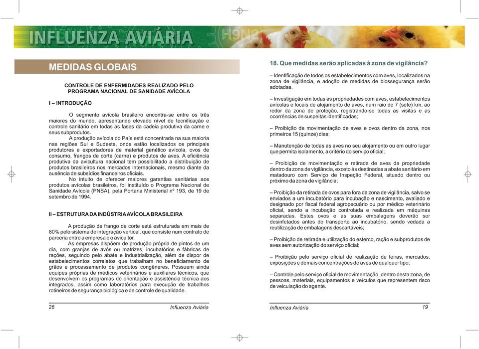 A produção avícola do País está concentrada na sua maioria nas regiões Sul e Sudeste, onde estão localizados os principais produtores e exportadores de material genético avícola, ovos de consumo,