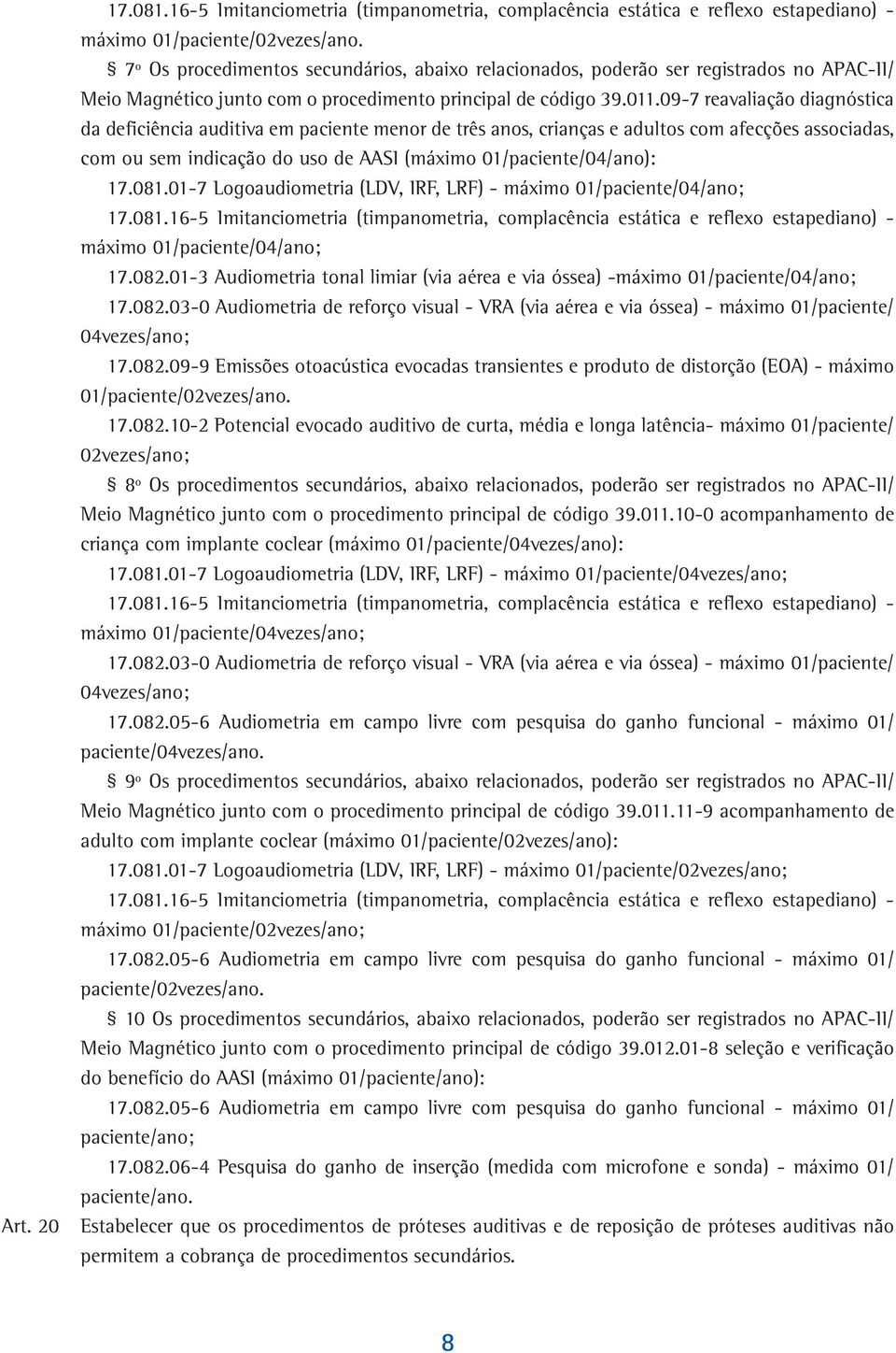 081.01-7 Logoaudiometria (LDV, IRF, LRF) - máximo 01/paciente/04/ano; máximo 01/paciente/04/ano; 17.082.