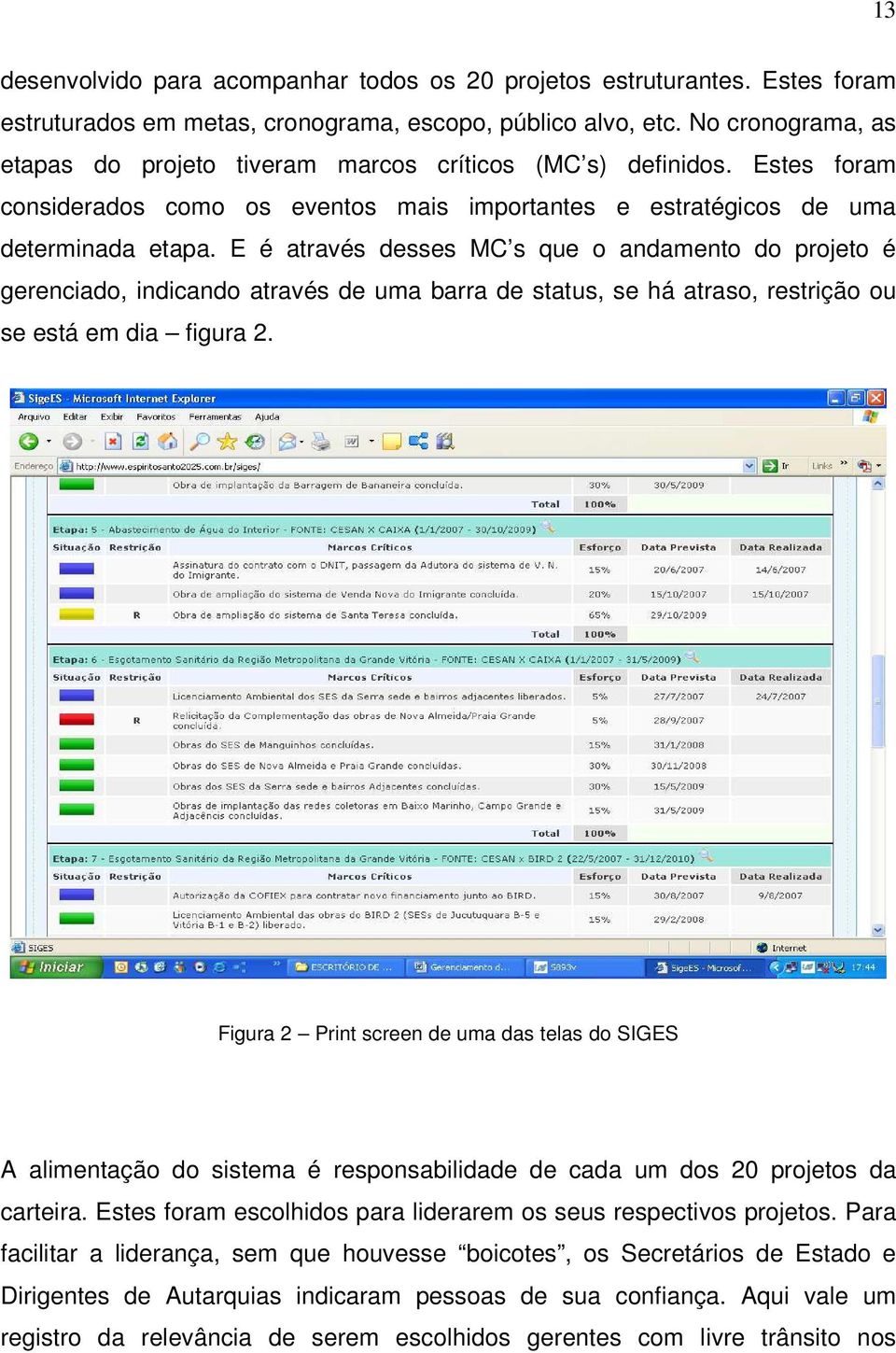 E é através desses MC s que o andamento do projeto é gerenciado, indicando através de uma barra de status, se há atraso, restrição ou se está em dia figura 2.