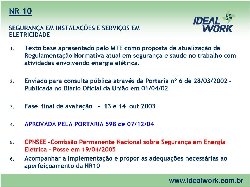 energia elétrica. 2. Enviado para consulta pública através da Portaria nº 6 de 28/03/2002 - Publicada no Diário Oficial da União em 01/04/02 3.