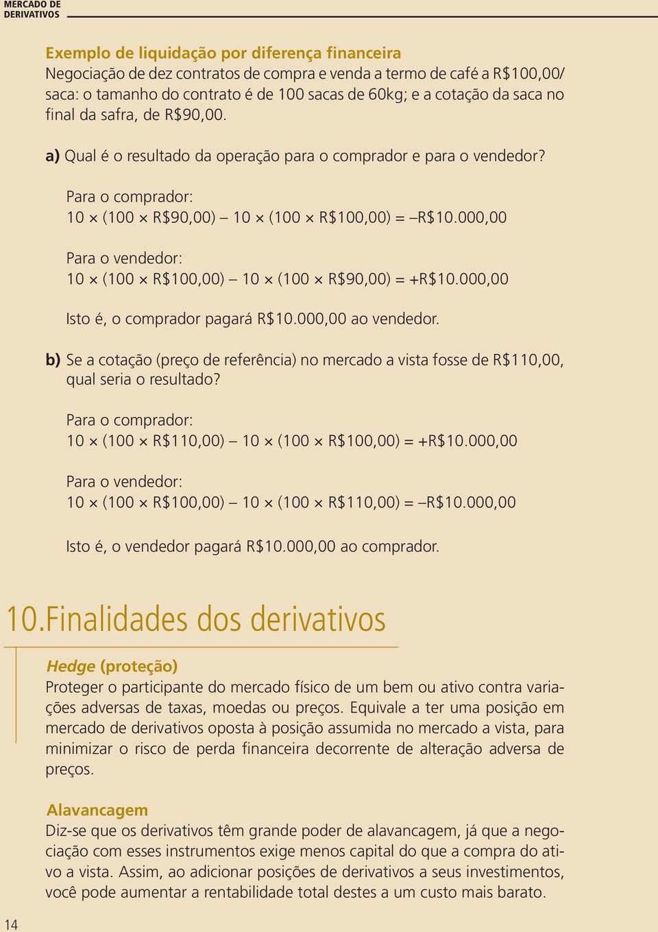 000,00 Para o vendedor: 10 (100 R$100,00) 10 (100 R$90,00) = +R$10.000,00 Isto é, o comprador pagará R$10.000,00 ao vendedor.