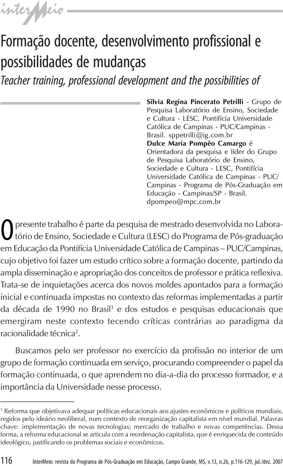 possibilities of O 116 InterMeio: revista do Programa de