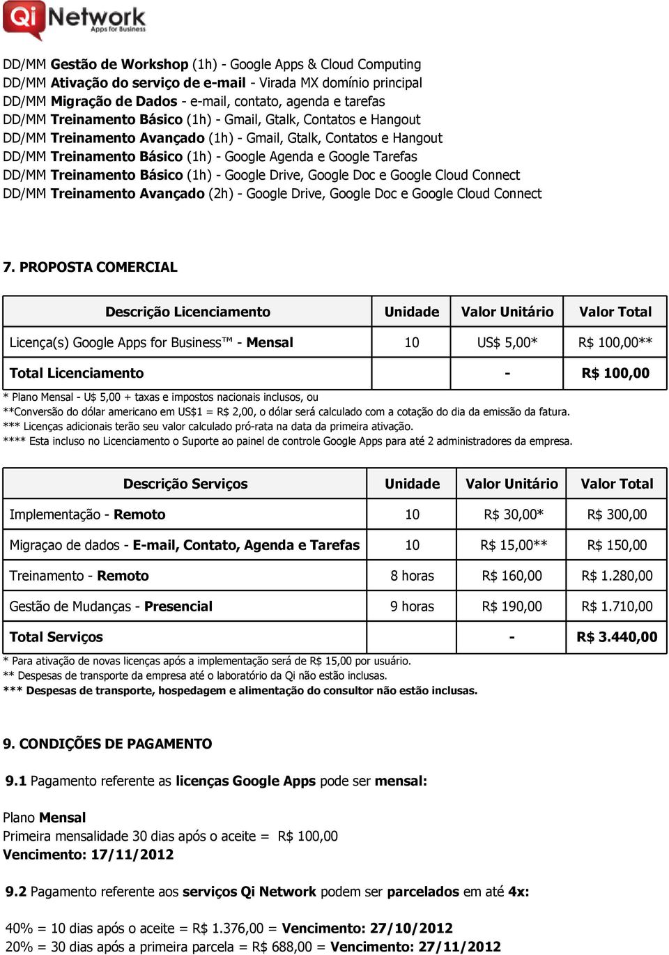 Treinamento Básico (1h) - Google Drive, Google Doc e Google Cloud Connect DD/MM Treinamento Avançado (2h) - Google Drive, Google Doc e Google Cloud Connect 7.