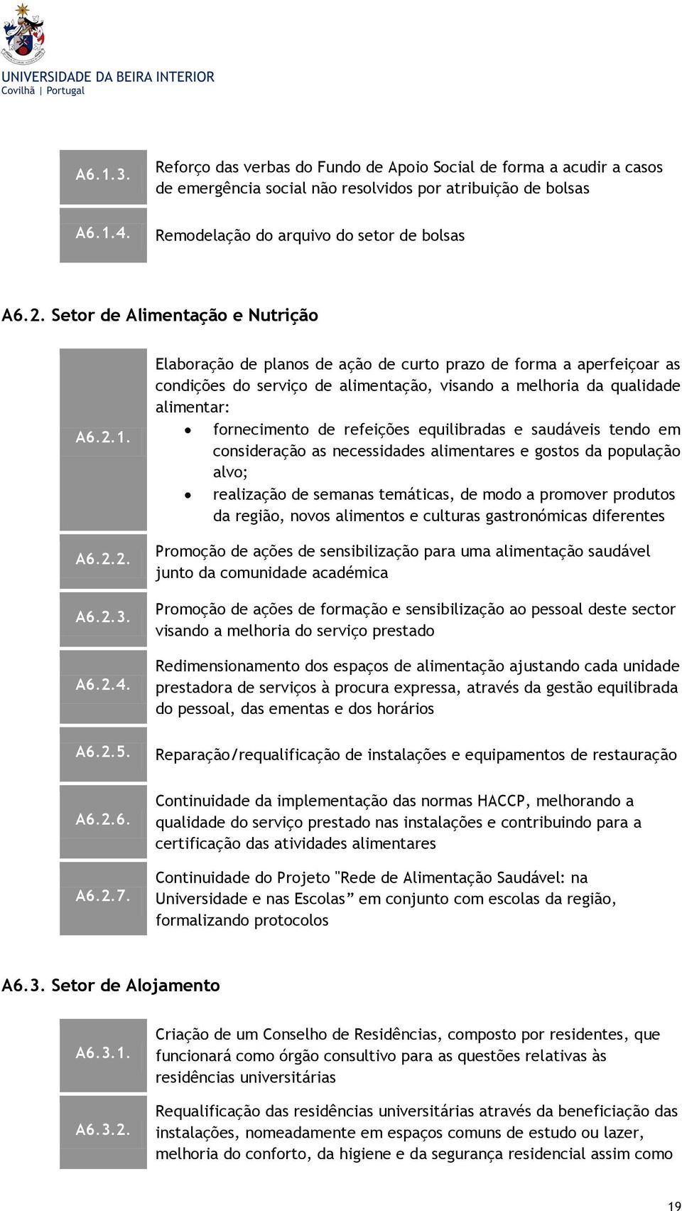 Elaboração de planos de ação de curto prazo de forma a aperfeiçoar as condições do serviço de alimentação, visando a melhoria da qualidade alimentar: fornecimento de refeições equilibradas e