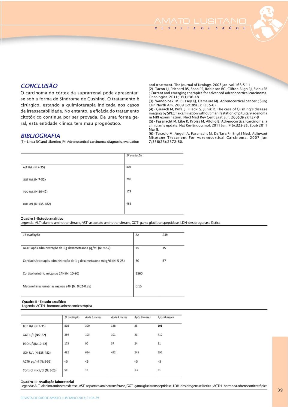 Adrenocortical carcinoma: diagnosis, evaluation and treatment. The Journal of Urology.