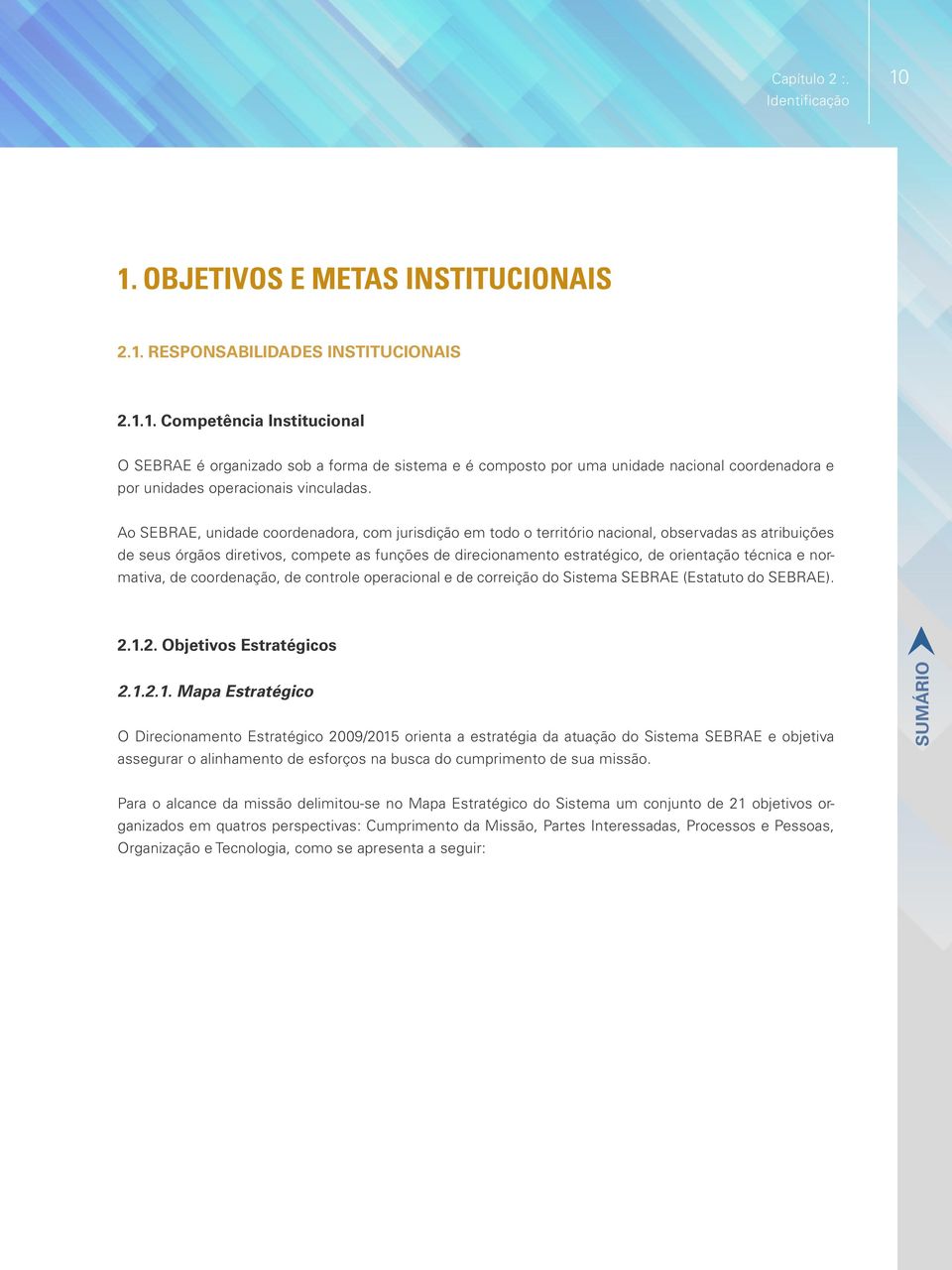 técnica e normativa, de coordenação, de controle operacional e de correição do Sistema SEBRAE (Estatuto do SEBRAE). 2.1.