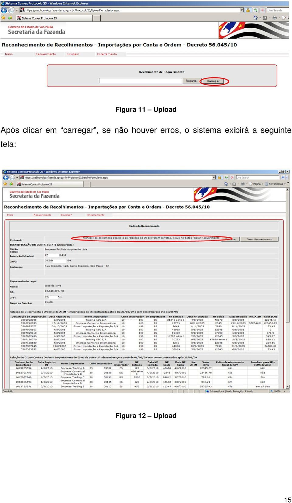 erros, o sistema exibirá a