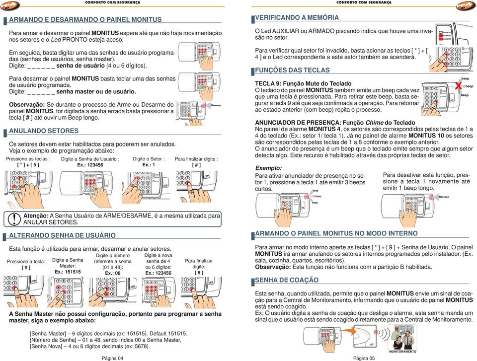 Para desarmar o painel MONITUS basta teclar uma das senhas de usuário programada. Digite: senha master ou de usuário.