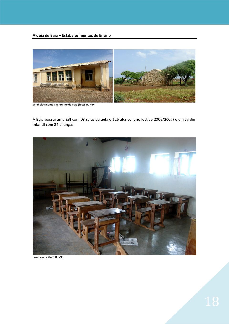 03 salas de aula e 125 alunos (ano lectivo 2006/2007) e um