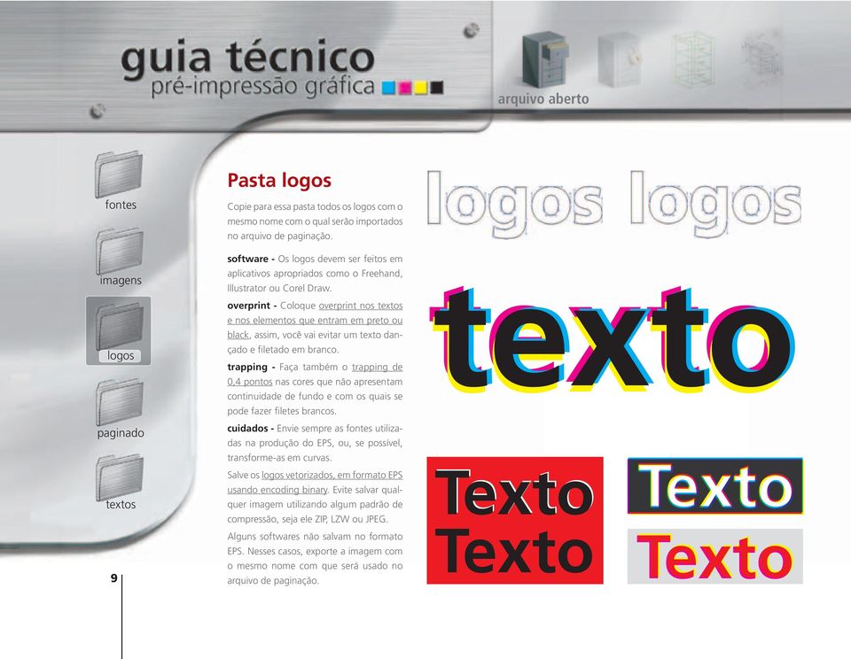 overprint - Coloque overprint nos e nos elementos que entram em preto ou black, assim, você vai evitar um texto dançado e filetado em branco.