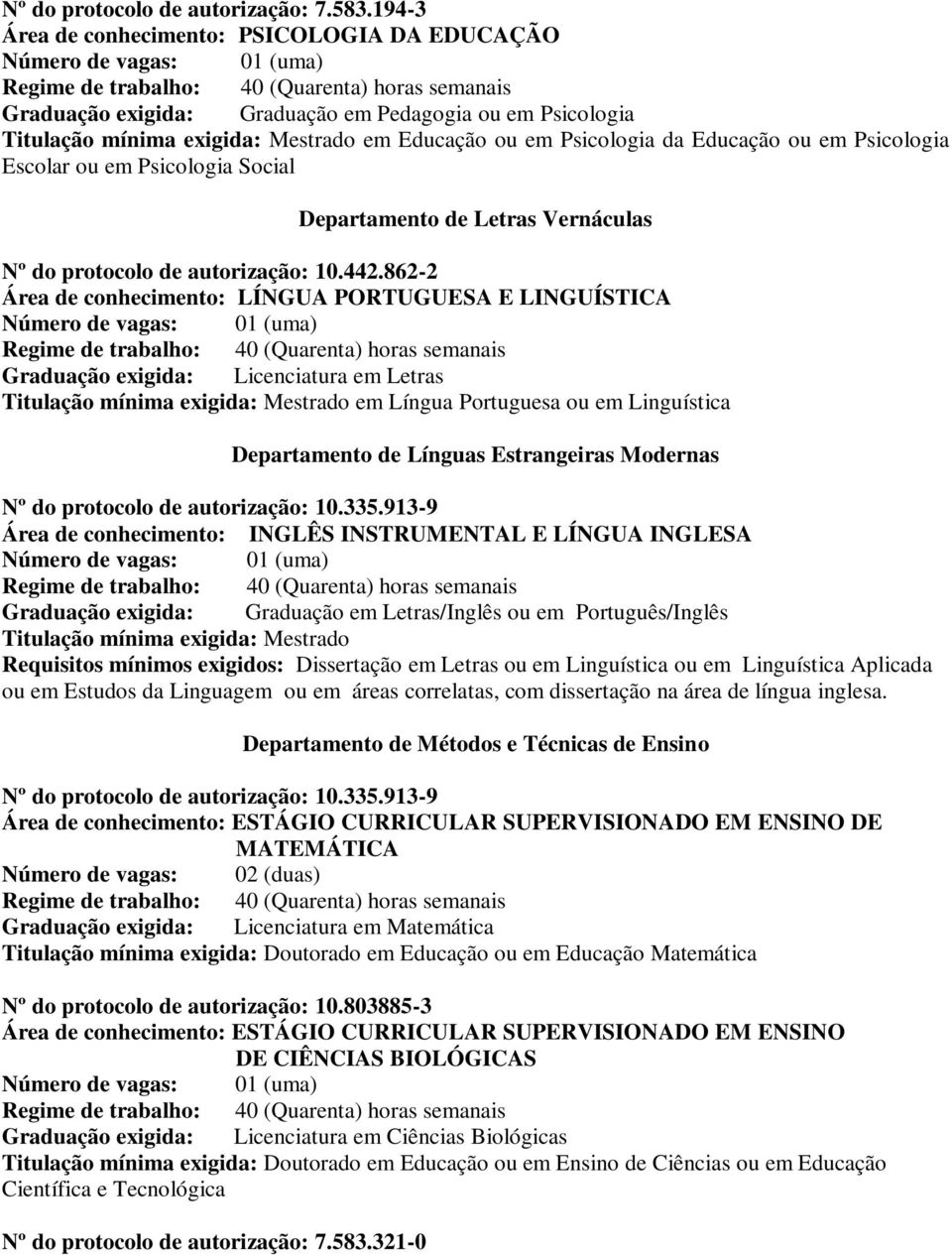 Psicologia Escolar ou em Psicologia Social Departamento de Letras Vernáculas Nº do protocolo de autorização: 10.442.