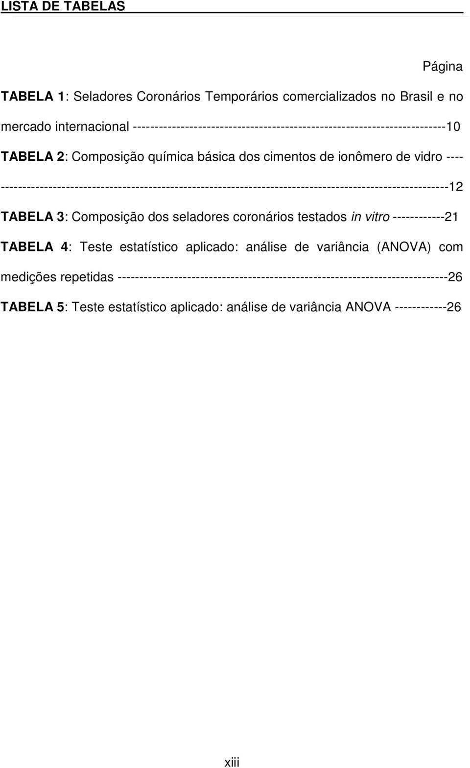 -------------------------------------------------------------------------------------------------------12 TABELA 3: Composição dos seladores coronários testados in vitro